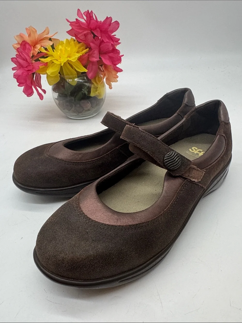 SAS Brown Mary Jane Suede Flats with Strap size 10.5 BFL10319